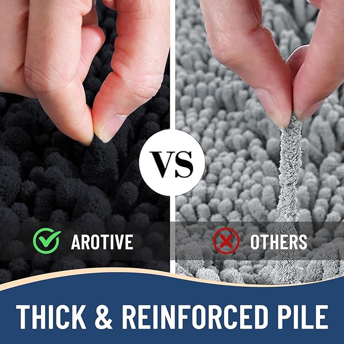 Arotive Luxury Chenille Bathroom Rug Mat, Extra Soft Thick Absorbent Shaggy Bath Rugs, Non-Slip Machine Wash Dry, Plush Bath Mats for Bathroom, Shower and Tub, 40x32, Black