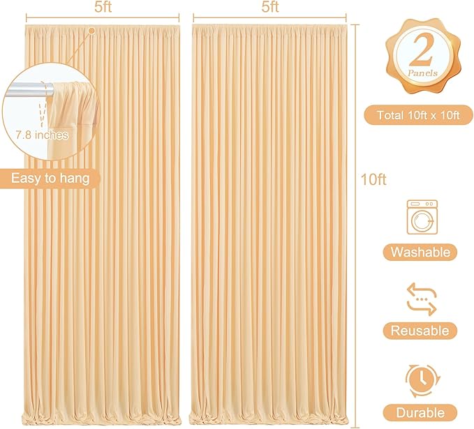 10 x 10ft Dark Champagne Backdrop Curtains with Lights String for Wedding Polyester Photo Backdrop Drapes Wrinkle Free Long Curtains Back Drop for Birthday Parties Reception Baby Shower Ceremony Event