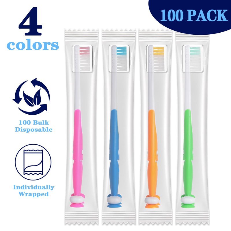 Newday 100 Pack Kids Toothbrush Bulk Soft Bristles Toddler Cute Toothbrush with Suction Cup, Includes Travel Covers, Individually Wrapped Toothbrushes for Kid Home School Daycare Camp (Shark)