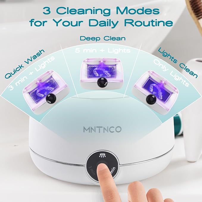 Ultrasonic Retainer Cleaner, White‌ Ultrasonic Retainer Cleaning Machine, Cleaner for Denture,Nightguard,Mouth Guard, Touch Retainer Cleaner.
