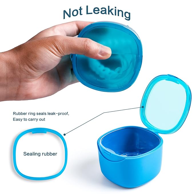 Denture Bath Case, Retainer Cleaning Box,No-Leak Denture Case, Mouth Guard, Night Guard and Retainer (blue)