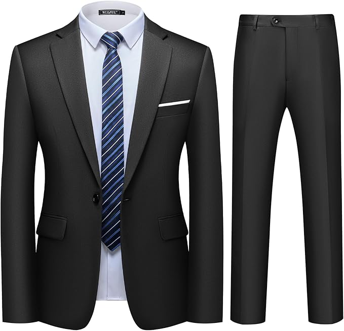 WULFUL Men's 2 Piece Slim Fit Suit Set One Button Blazer Jacket Pants Tuxedo Set for Party, Wedding and Business