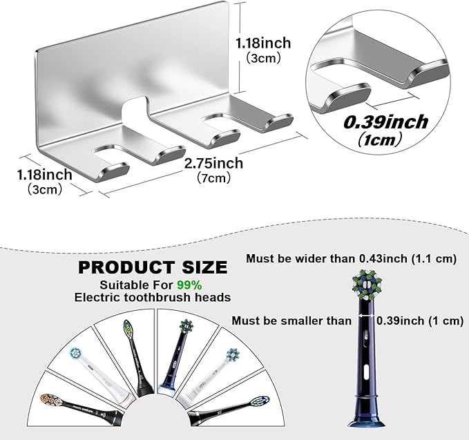 Electric Toothbrush Head Holder, Toothbrush Holders Wall Mounted, Electric Toothbrushs Holder, Bathroom Shower Tooth Brushing Holder, Tooth Brush Head Holder Organiser (Silver, Small)