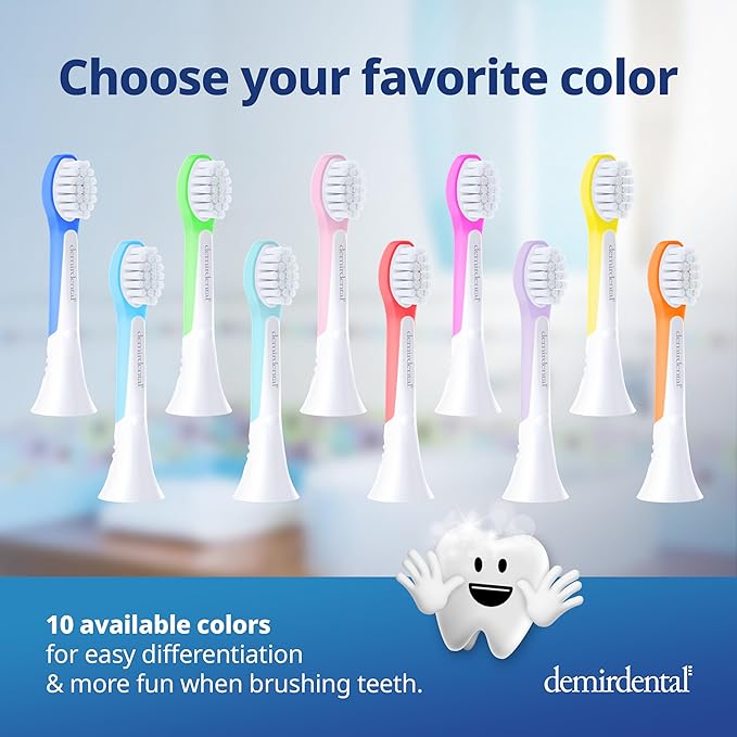 demirdental Kids Mini Toothbrush Heads Compatible with Philips Sonicare Compact Kids Toothbrush Heads - Replacement Heads Sensitive - Brush Heads from Ages 3 to 6 - Magenta - Replaces HX6038-8 Pack