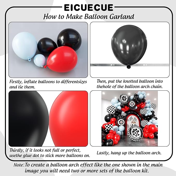 Race Car Balloon Arch Kit - 168Pcs Different Size Balloons Tire Flags Checkered Black Red Blue Balloon Garland Kit for Racing Car Two Fast 2nd Theme Boy Birthday Anniversary Party Decorations