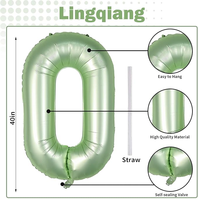 Sage Green Number 40 Birthday Balloons, 40 Inch Large Olive Green Foil Number 4 and 0 Balloons for Women, 40th Birthday Balloons for 40 Year Old Birthday Anniversary Jungle Party Decorations Supplies