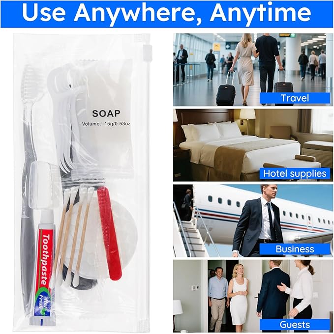 Travel Toothbrush Kit, Hygiene Kit Comes in A Double Sealed Individual Package, Personal Hygiene Kit for Hotel, Camping, Home and Travel (50 Set)