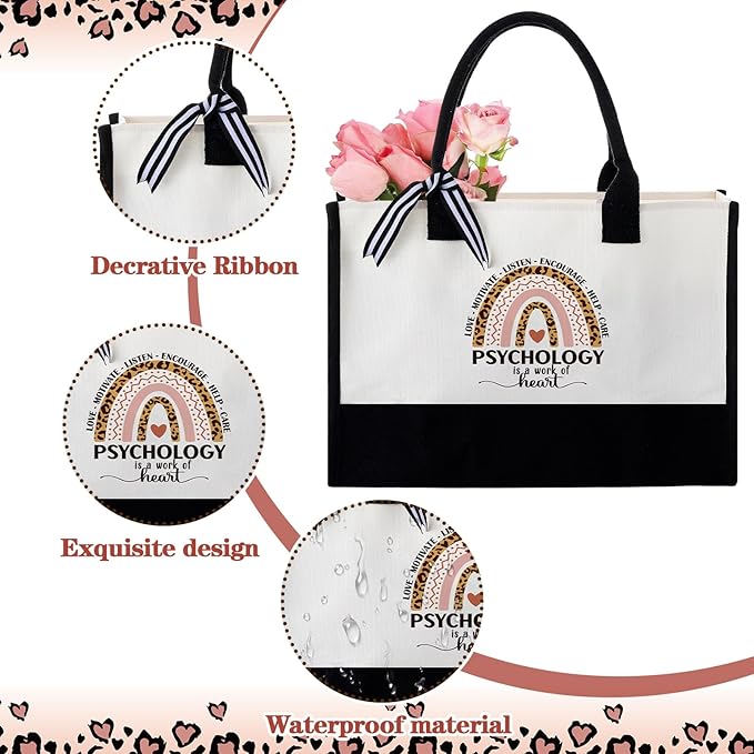 Geiserailie 8 Pcs Christmas Psychology Gifts for Women Including Large Tote Bag Cosmetic Bags Tumbler Cup Plush Socks Metal Keychain Card and Envelope for Christmas School Psychologist Thank You Gifts