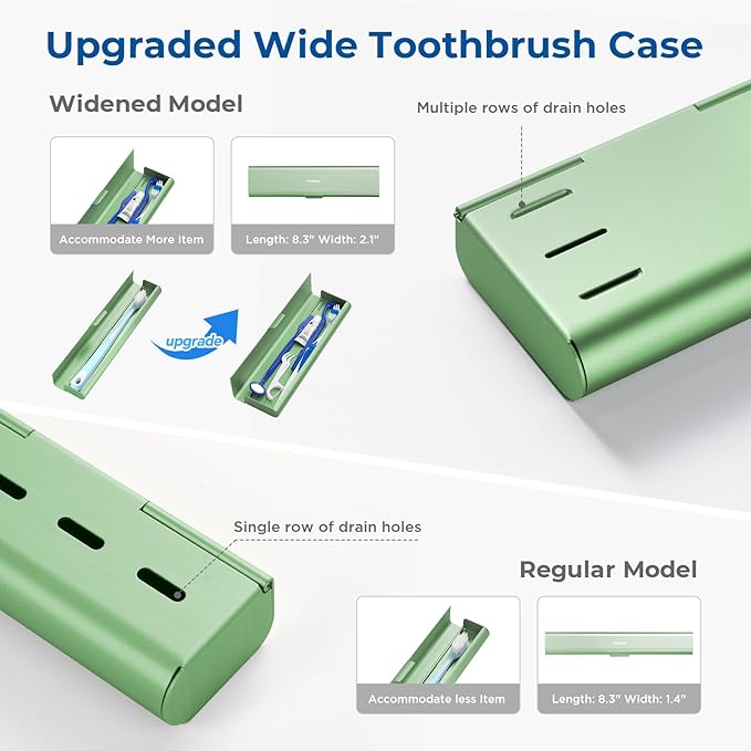 Wider Aluminum Toothbrush Travel Case, Portable Travel Toothbrush Holder, Durable Manual Toothbrush Box Container for Traveling, Bathroom, Camping, Business Trip-Not for 0.85oz Toothpaste, Green