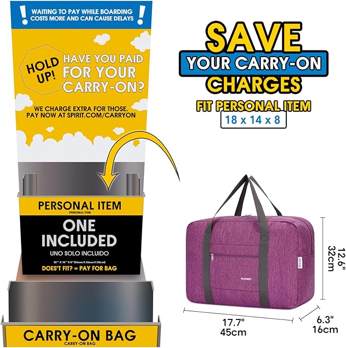 For Spirit Airlines Personal Item Bag Foldable Travel Duffel Bag Tote Carry on Luggage Duffle Overnight for Women and Men