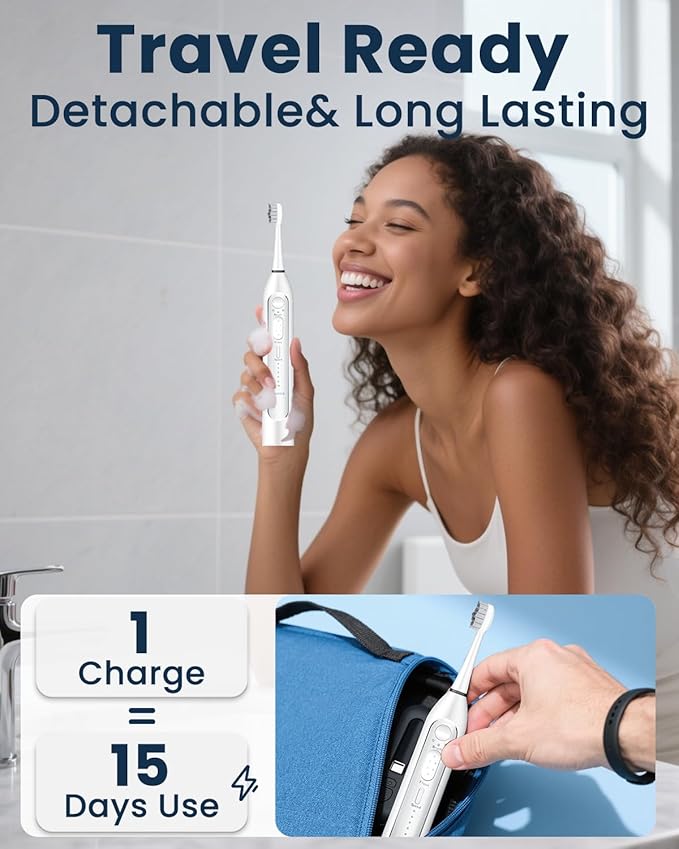 Electric Toothbrush with Water Flosser 3-in-1 Combo, Professional Sonic Toothbrush for Adults, 3 Brush Modes+5 Floss Speeds, Rechargable, 2.0 Flossing Toothbrush for Oral Care, Portable Travel Case