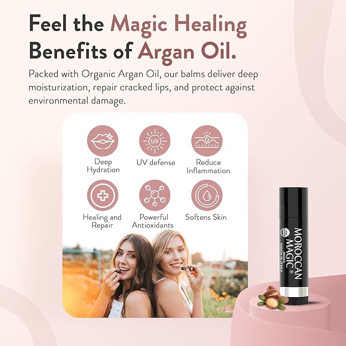 Moroccan Magic Perfect Pink Tinted Lip Balm | Made with Natural Cold Pressed Argan and Essential Oils | Lip Balm | Smooth Application | Non-Toxic, Cruelty Free | 2 Pack