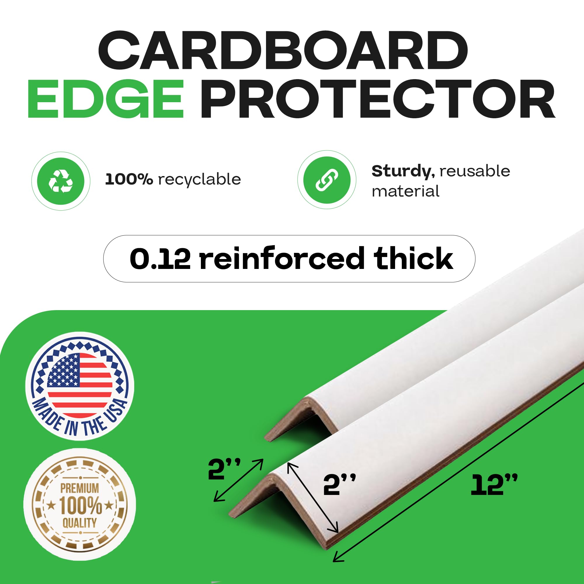 IDL Packaging 2" x 2" x 12" Cardboard Edge Protector, Pack of 200 - White Kraft Cardboard Corners for Shipping - V-Board Reinforced