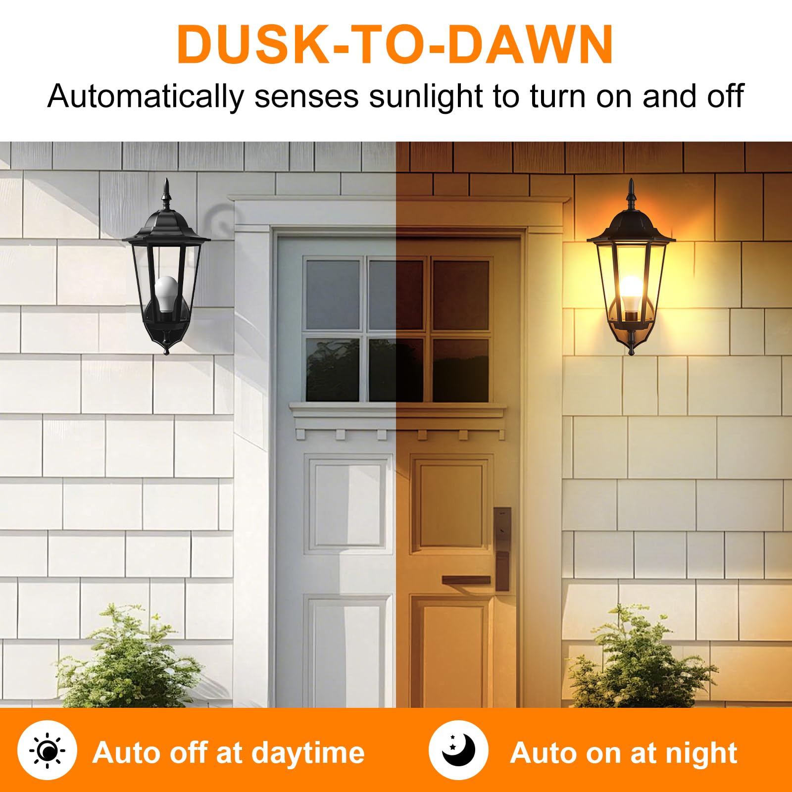 TJOY Dusk to Dawn Light Bulbs Outdoor, Light Sensor LED Light Bulb, Automatic on/Off Photocell Bulb for Outdoor Porch Lighting, 60W Equivalent, Energy Efficient 9W, Soft White 2700K,E26 Base, 4 Pack