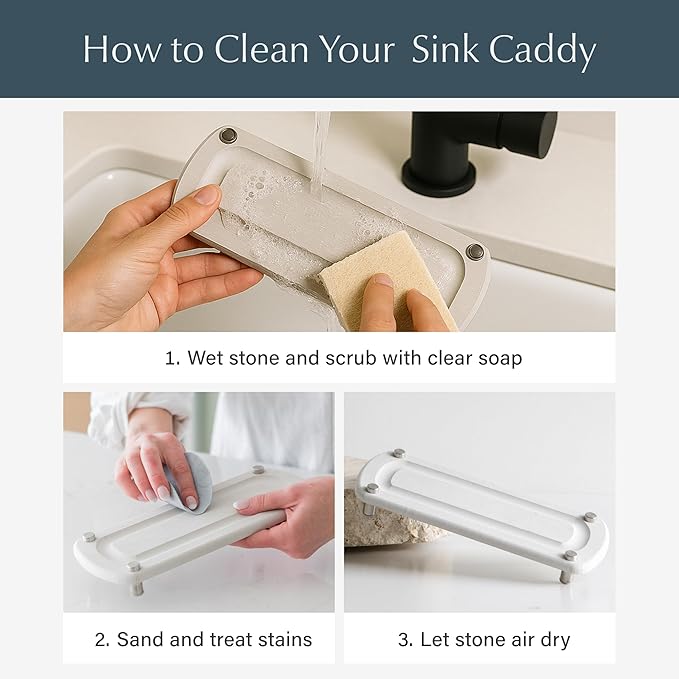 Dorai Home Sink Caddy – Water-Absorbing Stone Tray for Sink, Stainless Steel Feet, Fast-Drying, Sandstone