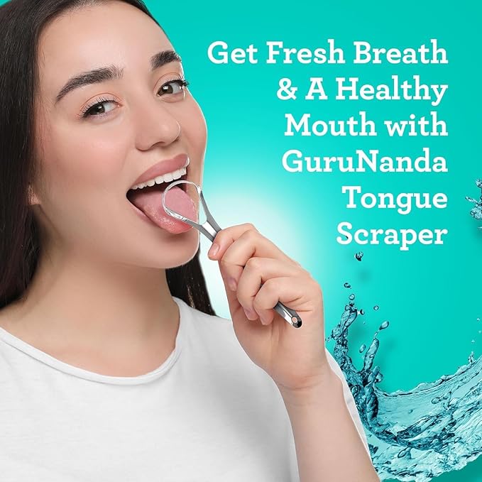 GuruNanda Tongue Scraper for Adults (4-Pack) with Travel Case, 420 Medical Grade Stainless Steel, Aids in Fresh Breath & Oral Care - Travel-Friendly