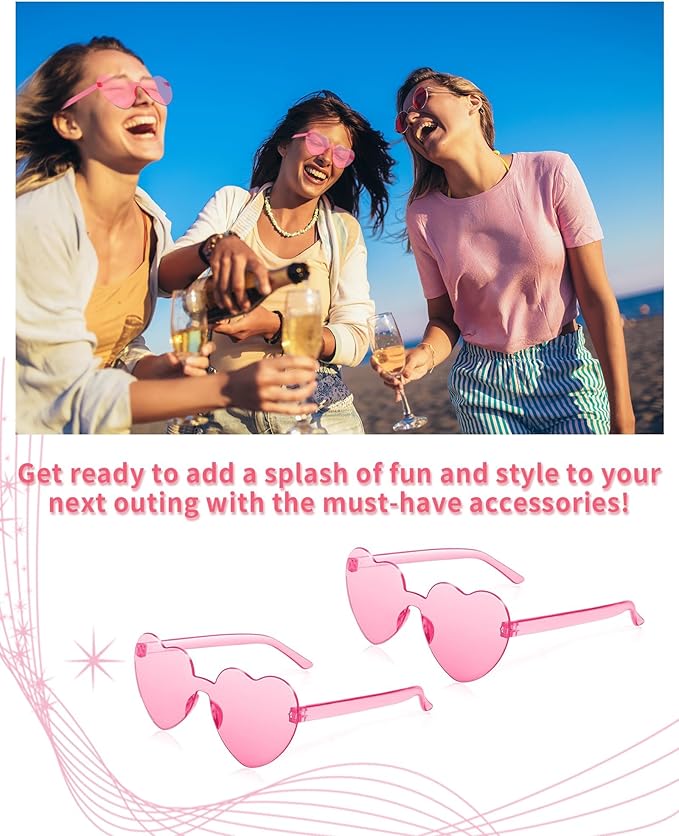30 Pairs Heart Sunglasses for Women Bulk Transparent Pink Heart Shaped Sunglasses Bachelorette Party Glasses Fun Glasses for Party Favor to Add A Splash of Fun And Style