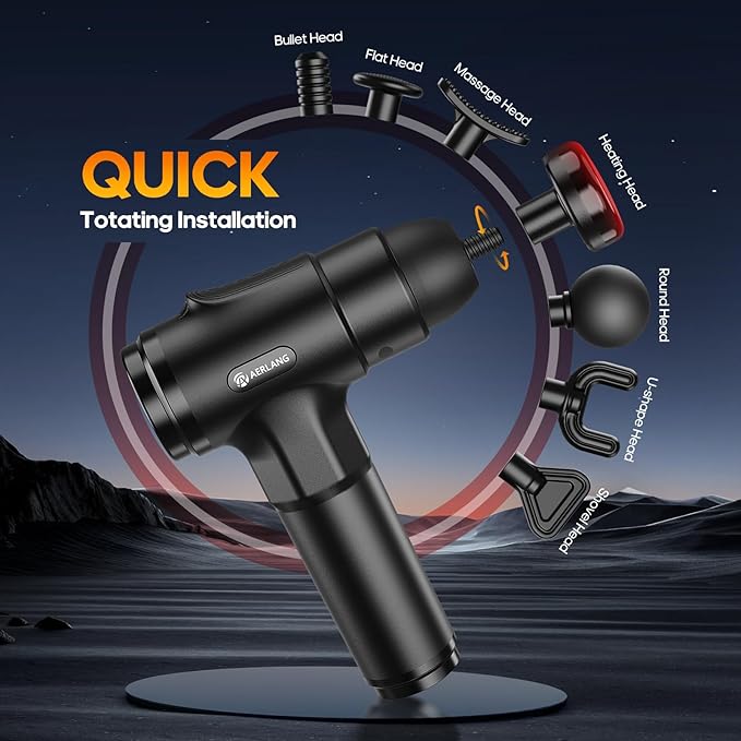 AERLANG Massage Gun with Heat Deep Tissue Back Massager Neck Massager for Pain Relief,Muscle Percussion Massage Gun, Birthday Gifts for Men Women Dad him Handheld Message Gun with 7Heads&Silent