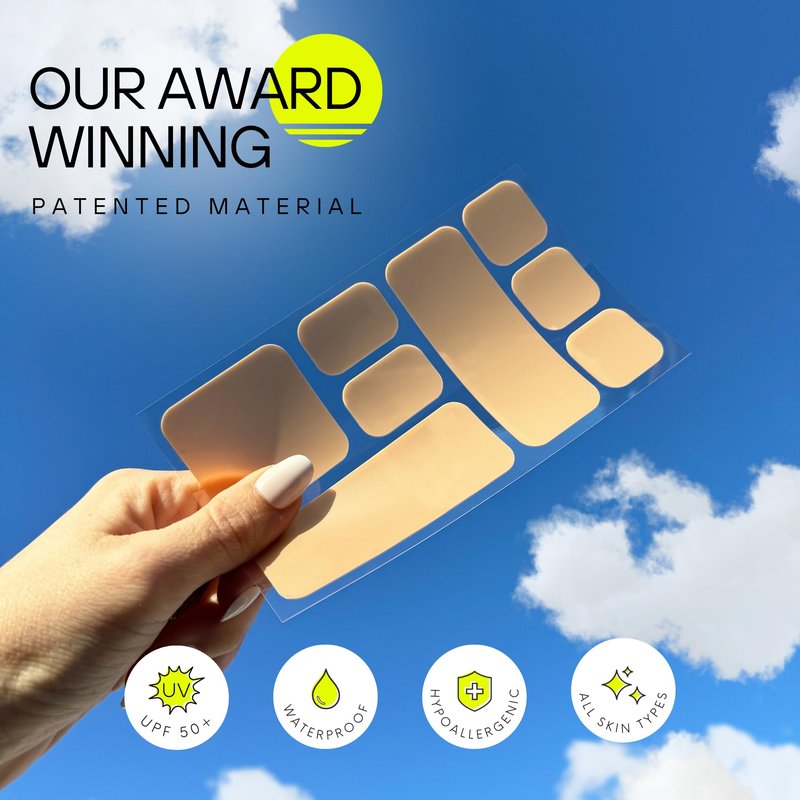 Sun Patch Hypoallergenic Sun-Screen Square Shaped Patches, 100% Silicone UPF-50 UV Protection, Reusable, 1 Pack/8 Squares