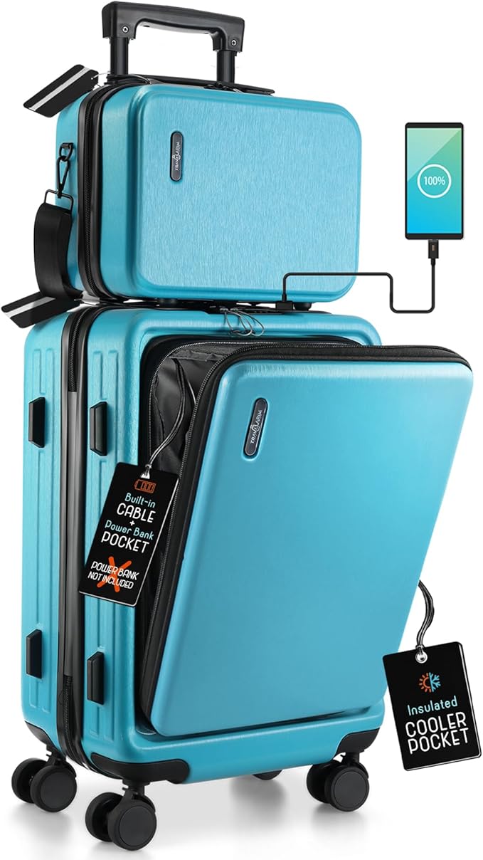 TRAVELARIM 20 Inch Carry On Luggage 22x14x9 Airline Approved, Carry On Suitcase with Wheels, Hard-shell Carry-on Luggage, Durable Luggage Carry-On, Teal Small Suitcase with Cosmetic Case