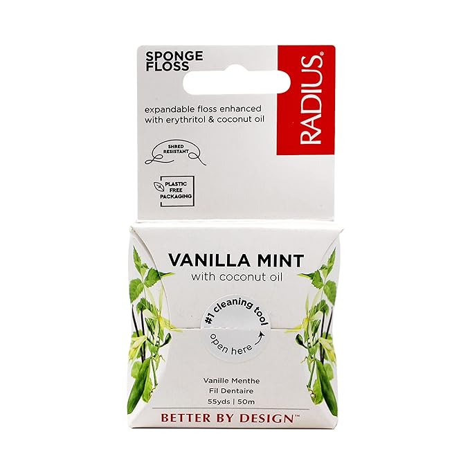 RADIUS Vanilla Mint Dental Floss 55 Yards Vegan & Non-Toxic Oral Care Boost & Designed to Help Fight Plaque Clear - Pack of 3