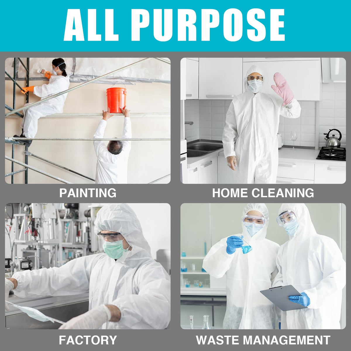 FURWEY Hazmat Suits Disposable Protective Coveralls, X-Large, 10 Pack
