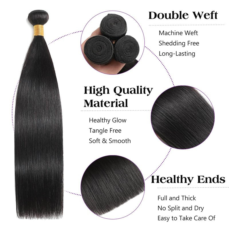 Kaidene 22 Inch Straight Human Hair 1 Bundle 12A Brazilian Virgin Raw Hair Bundles Quality Double Weft Soft Glossy Remy Hair Bundles for Black Women