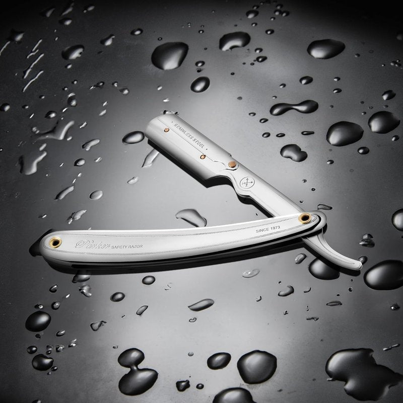 Parker SR1 Stainless Steel Straight Edge Barber Razor – Professional Shavette for Barbers & Home Use with 5 Premium Platinum Half Blades – Replaceable Blade Straight Razor for Close, Smooth Shaves