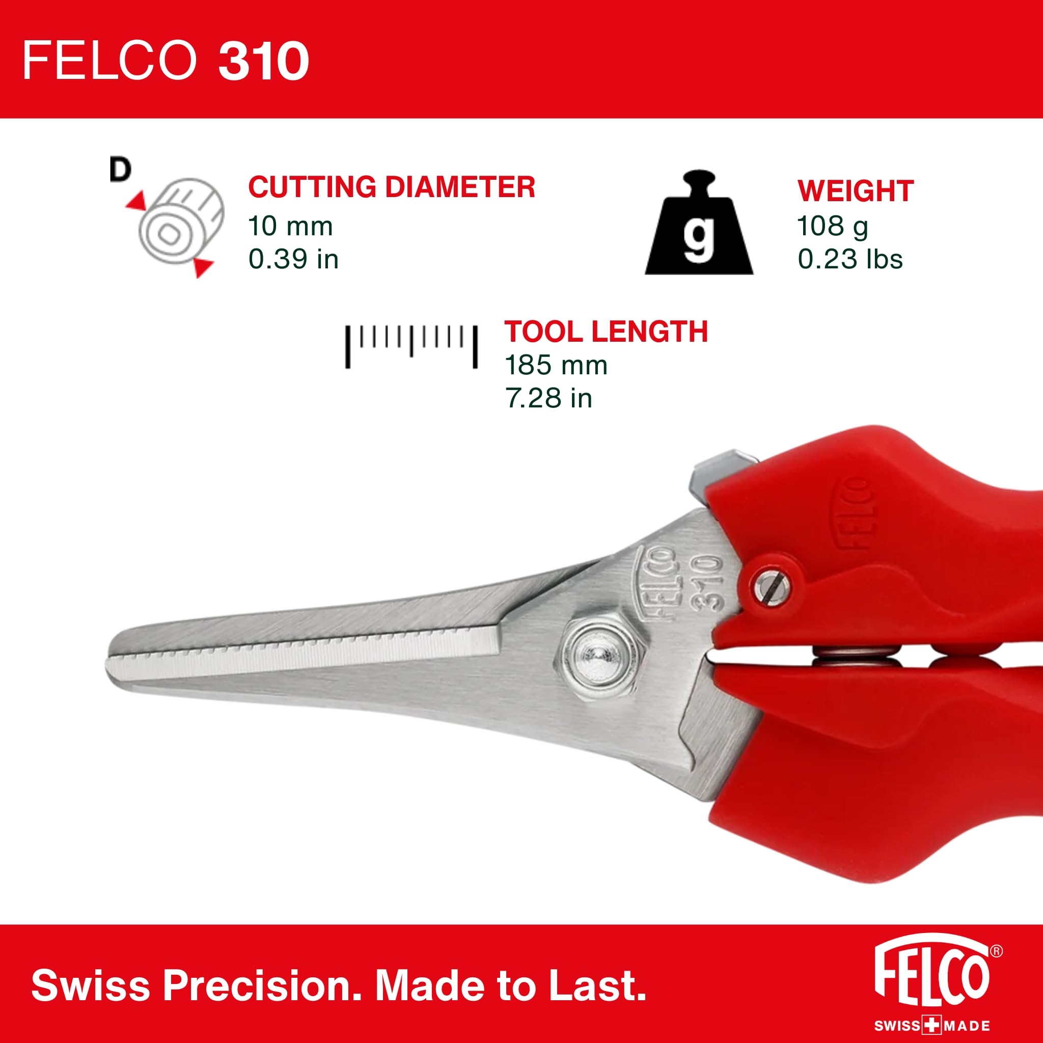 Felco F310 Pruning Snips – 7.3" Lightweight Garden Clippers for Fine Trimming & Harvesting | Pruning Shears for Gardening | Garden Snips and Pruners with Forged Aluminum Handles, Precision Tip