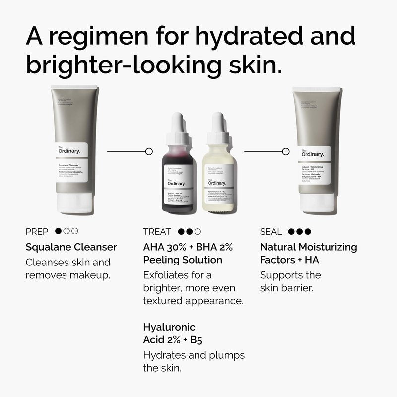 The Ordinary Exfoliate & Hydrate Serum Duo, AHA 30% + BHA 2% Peeling Solution and Hyaluronic Acid 2% + B5, Exfoliating and Hydrating Skincare Set, 1 Fl Oz Each