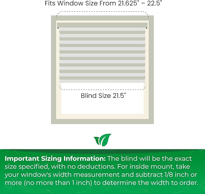 CALYX INTERIORS Cellular Honeycomb Shade, Light Filtering, Cordless, 3/8" Single Cell, 21.5" W x 60" H, White