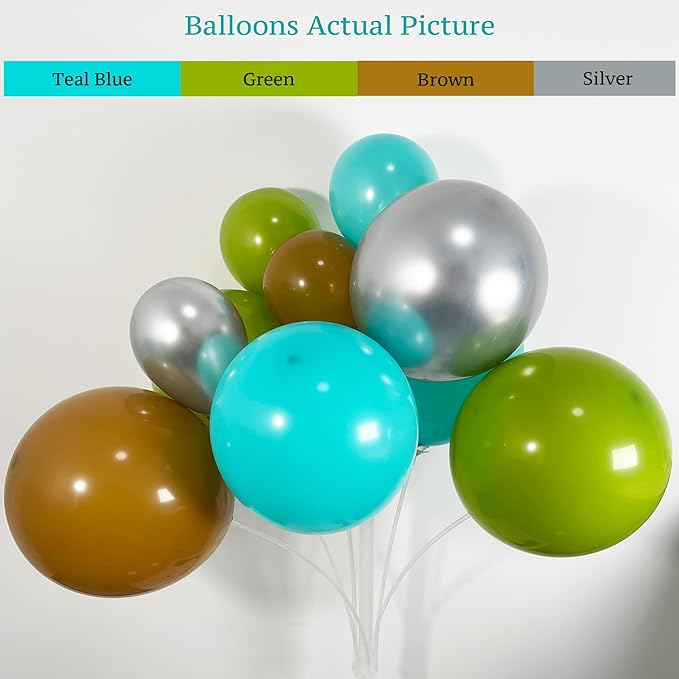 127Pcs Video Game Balloon Arch Garland Kit with Green Teal Blue Brown Metallic Silver Balloons, for Gaming Theme Party Decor, Birthday Party Supplies, Kids' Party Crafts and Decorations