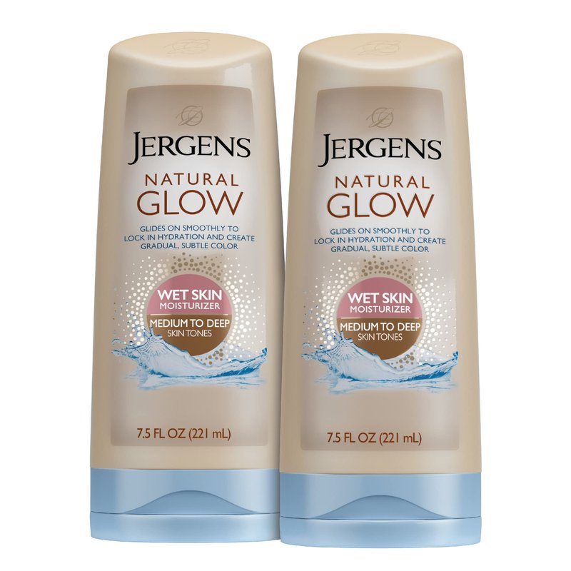 Jergens Natural Glow In Shower Lotion, Self Tanner for Medium to Deep Skin Tone, Sunless Tanning Wet Skin Lotion for Gradual, Flawless Color, 7.5 Ounce, Pack of 2
