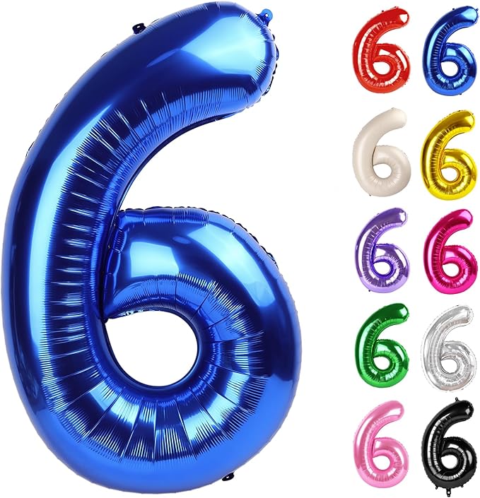 Metallic Blue Number 6 Balloon 40 Inch, 6 Balloon Number, 6th Birthday Decorations, Navy Blue Party Supplies for Boys Girls