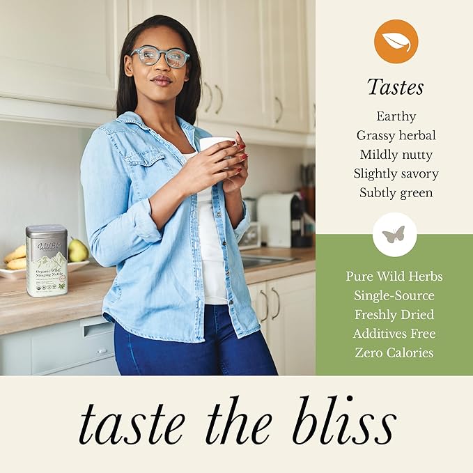 Wild Bliss Organic Wild Stinging Nettle Leaf Tea - Caffeine Free Loose Leaf Herbal Tea - 1.76 Oz - 25 Servings