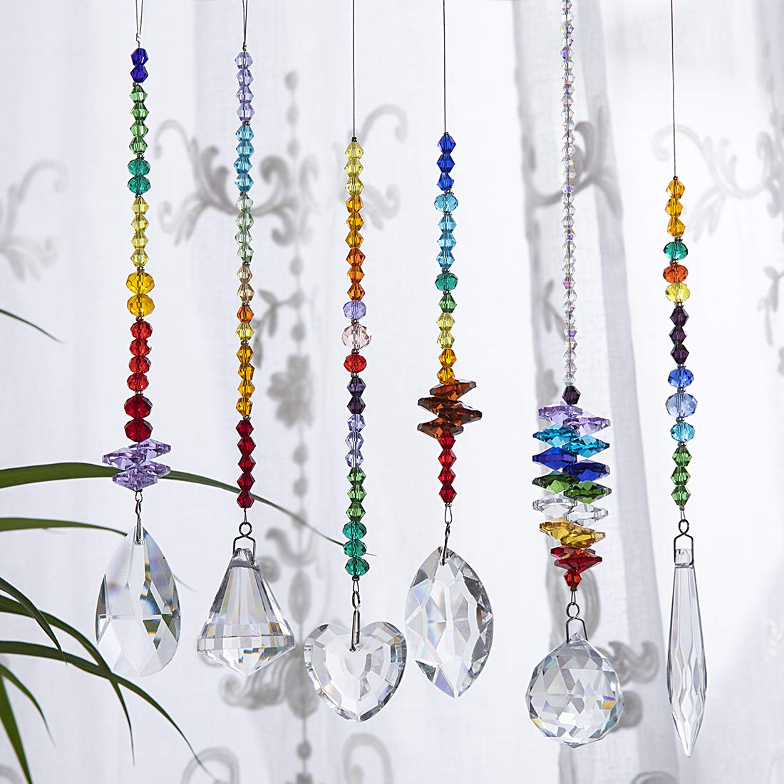 6 Pcs Colorful Crystal Prism Pendants Chandelier Window Suncatcher Decor