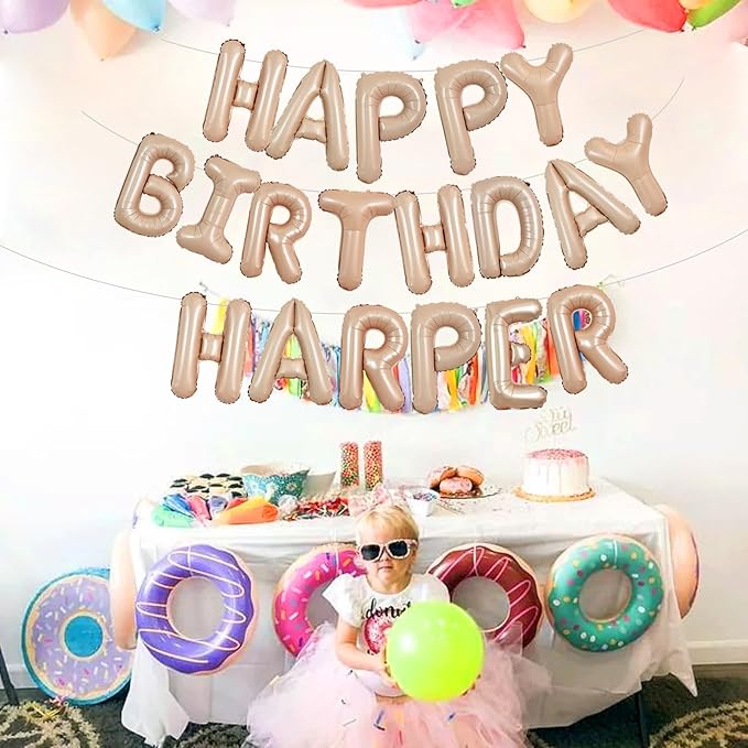TONIFUL 65 Pcs 16 Inch Caramel Happy Birthday Balloons and 2 Sets A-Z Foil Letters Balloons DIY Personalized Phrase Banner for Birthday Celebration Halloween Thanksgiving Christmas Party Decorations