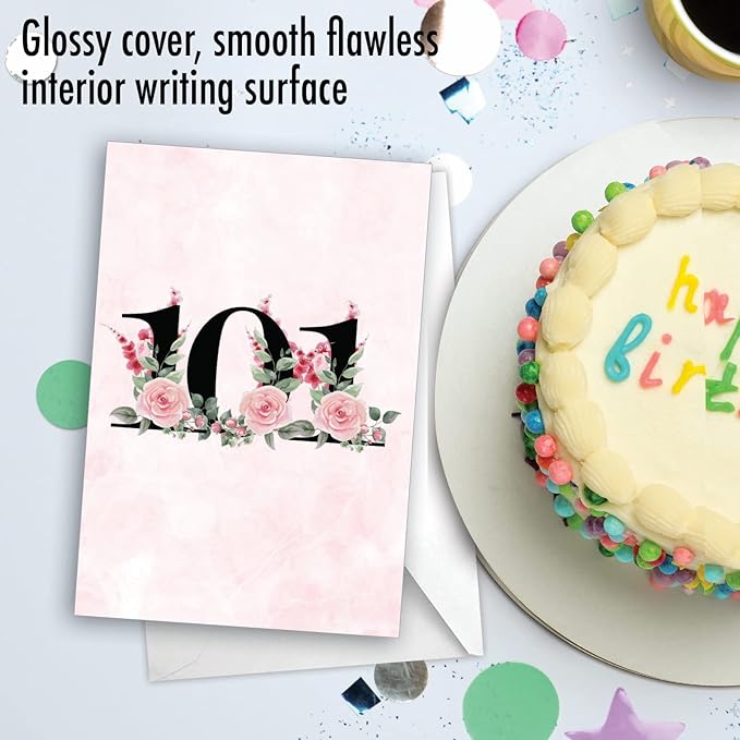 NobleWorks - 101th Milestone Birthday Greeting Card with 5 x 7 Inch Envelope (1 Card) Floral Age 101 C8267MBG