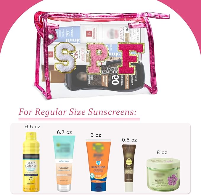 COSHAYSOO Sunscreen Bag Clear Makeup Toiletry Pouch Beach Vacation Essentials for Women Teen Girls Trip Gifts Summer Pool Travel Must Have Accessories Waterproof Stuff