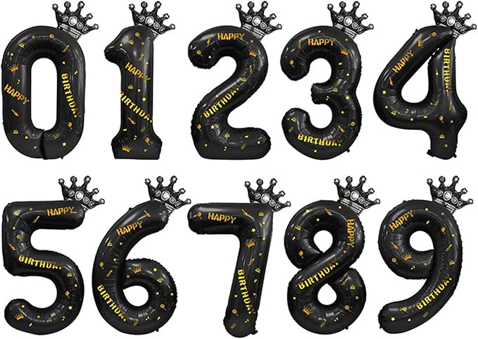 40 Inch Large Black Number Balloons Crown Big Black Digit Foil Mylar Balloons for Baby Shower Wedding Birthday Party Supplies (black 8)