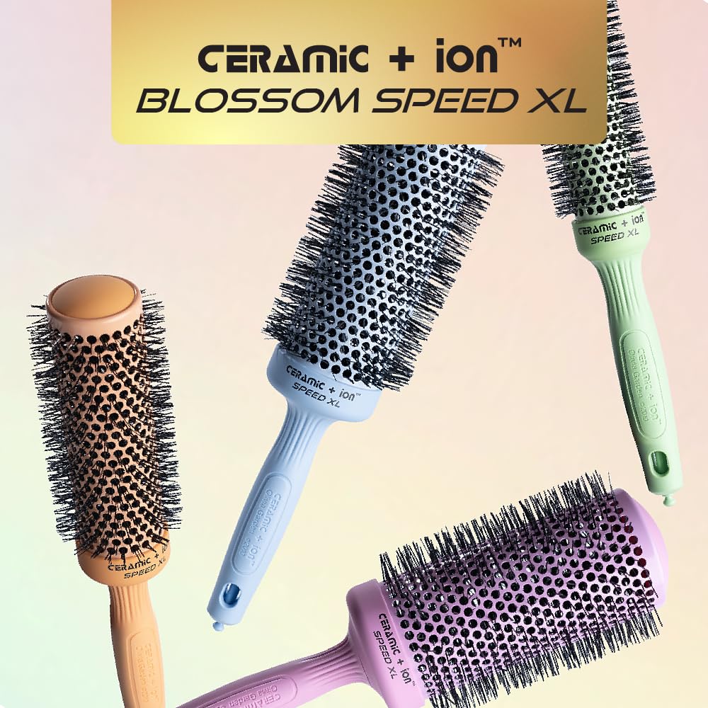 Olivia Garden Ceramic + Ion Speed XL - Extra-Long Round Thermal Hair Brush - Not Electrical - Professional Blowout Brush for Normal to Thick Hair - 4 1/4" - Diameter Barrel - 715-CIXL45BL