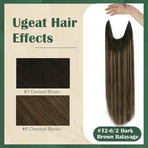 Ugeat Wire Hair Extensions Human Hair Brown Remy Invisible Wire Hair Extensions Balayage Dark Brown Mix Chestnut Brown Real Human Hair Extensions for Women Silky Straight 80g 18 Inch