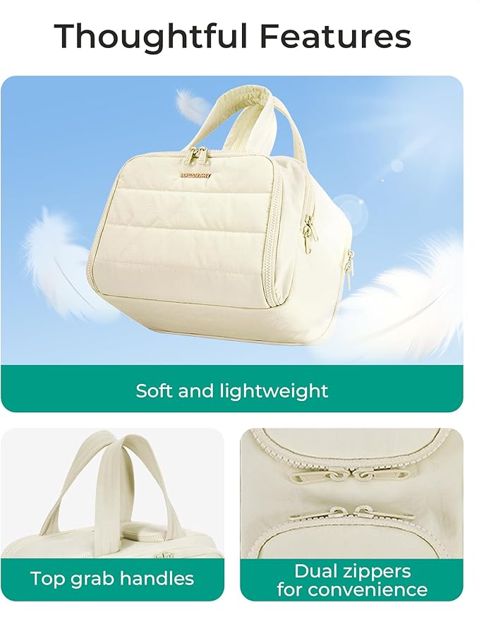 BAGSMART Travel Toiletry Bag, Crush Toiletry Bag for Women, Wide-open Puffy Toiletry Bags for Traveling, Large Travel Cosmetic Makeup Bag Organizer for Accessories,Toiletrie, Beige