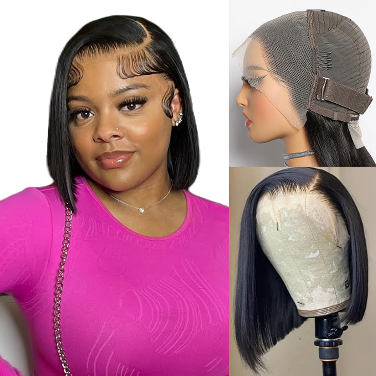 Bob Wig Human Hair 13x4 Straight Lace Front Wigs Glueless Pre Plucked with Baby Hair 100% Brazilian Remy Hair Transparent Lace Frontal Wigs for Black Women - 180% Density Natural Color 8 Inch