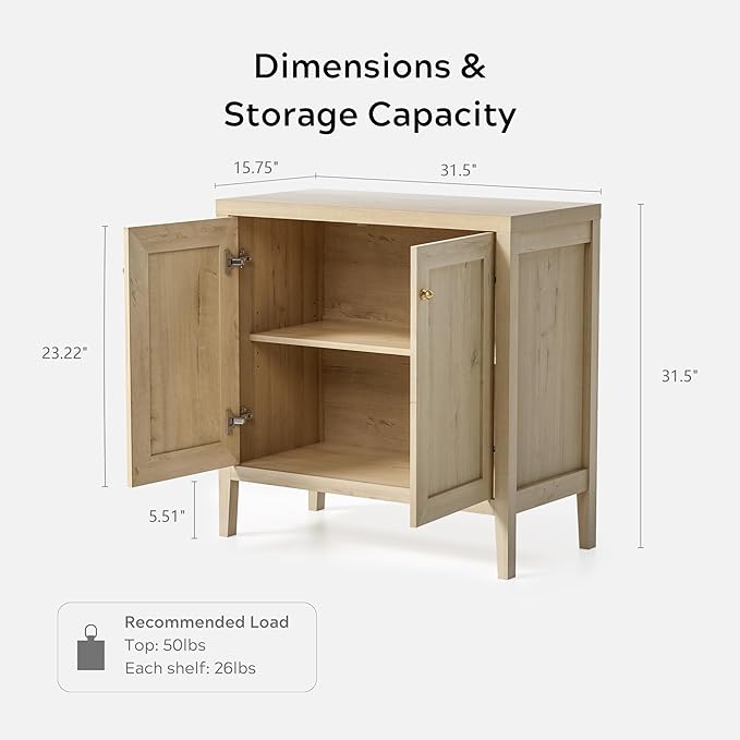 63" Large Buffet Cabinets Set of 2, Farmhouse Sideboard Cabinet with Storage, Accent Credenza Cabinet, Wood Kitchen Cabinets, Coffee Bar Console Table for Living, Dining Room, Light Oak