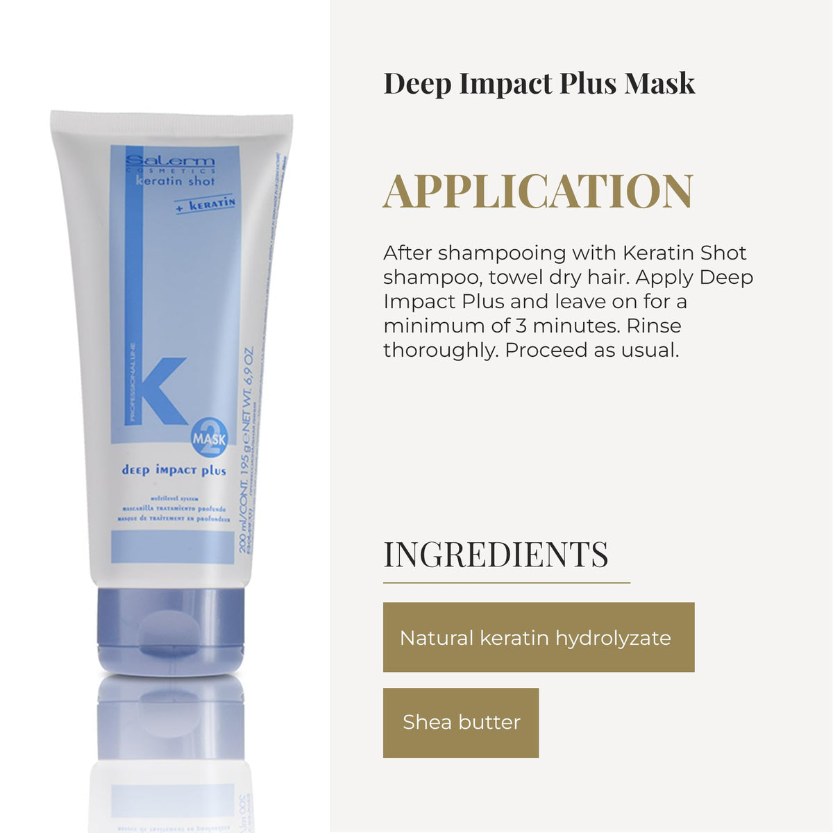 SALERM - Hydrating Hair Mask - Deep Impact Plus - 200 ml - Deep Hair Hydration - For Use After Keratin Shot + Keramix Treatment - Smooth and Straight Hair