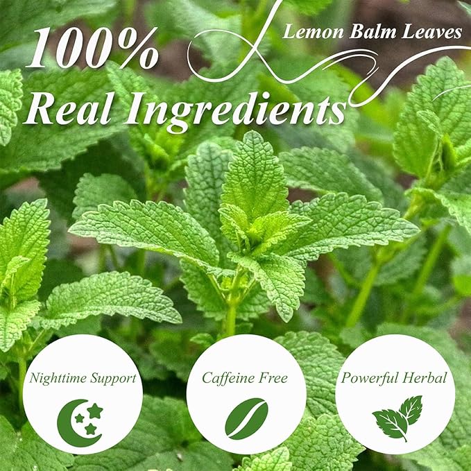 WT WEETEE Lemon Balm Tea Bags, 100 Count Pure Lemon Balm Leaves, Honey Scented with a Delicate Lemon Flavor, Caffeine-Free Herbal Tea
