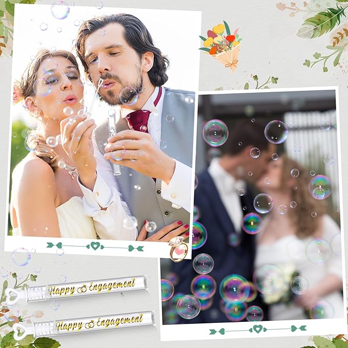 50 Pack Happy Engagement Party Favors Wedding Bubbles Wand for Guests Wedding Proposal Table Decor White Heart Bridal Shower Favors Guests Gift for Valentine's Day Engagement Party Supplies