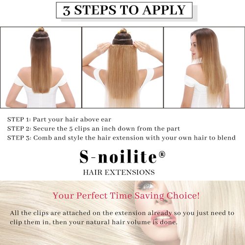 S-noilite One Piece Clip in Extensions Human Hair 5 Clips 3/4 Full Head Ash Blonde to Bleach Blonde Hair Extension for Women,One-Piece Design Clip on Hairpieces 18 Inch 90g