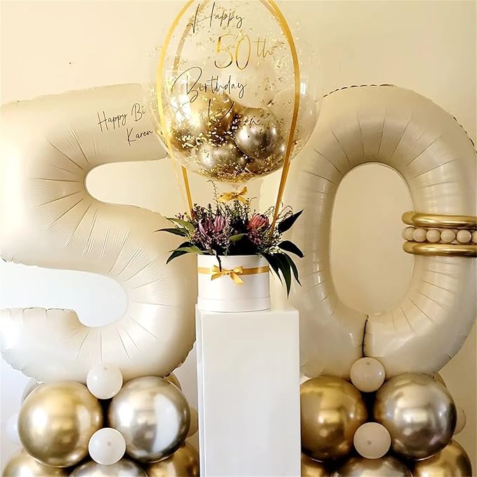 Cream 15 Foil Balloon Numbers, 40 Inch Giant Beige 15th Birthday Balloons for Boys Girls, Neutral Number 1 & 5 Ivory White Helium Balloon for Women Men 15th 51st Anniversary Party Decorations Supplies